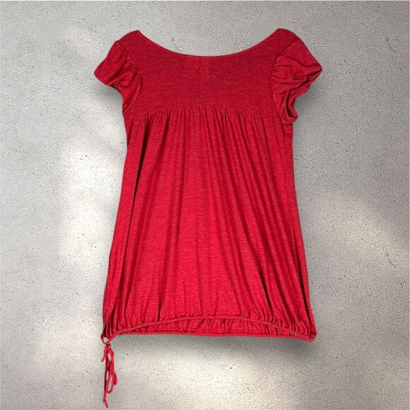No Boundaries Babydoll Yoke Top Juniors' L Red Puff Sleeve Bubble Hem Y2K Shoujo - Picture 5 of 8